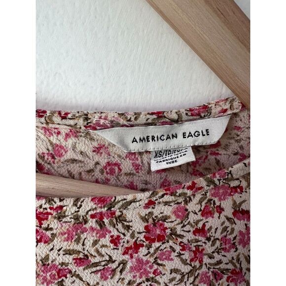 Romantic floral long sleeve fresh color open back blouse button top women XS - Picture 3 of 10